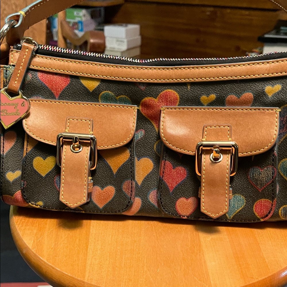 Dooney & Bourke Heart Print Shoulder Bag - Black and Tan